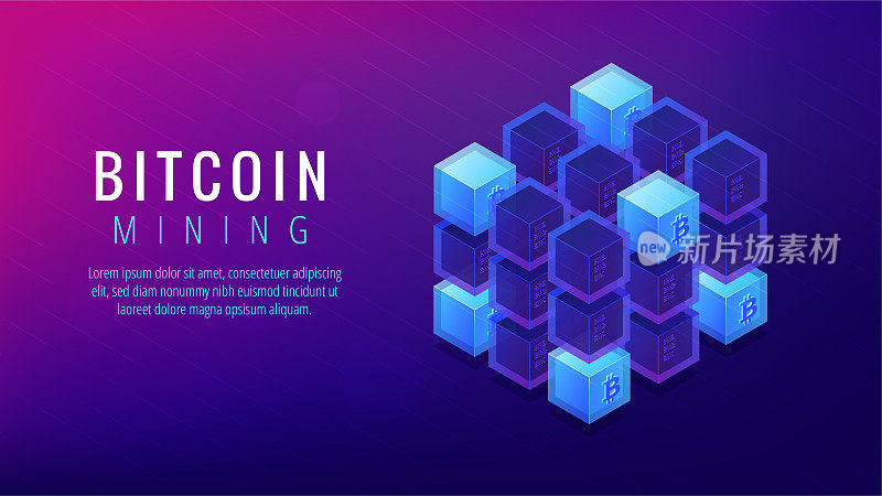 Isometric bitcoin mining farm landing page concept